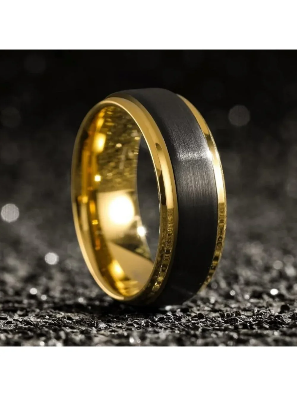 Two-Tone Matte Wedding Band for Men, Tungsten Carbide Comfort Fit Ring
